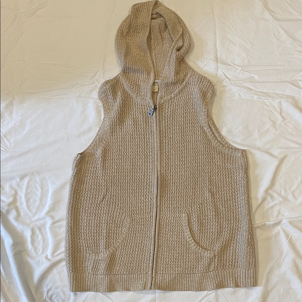 CJ Banks Tan Knit Vest with Hood